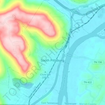 Mapa topográfico South Pittsburg, altitude, relevo