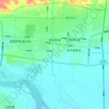 Mapa topográfico 吉利街道, altitude, relevo