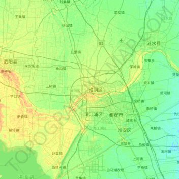 Mapa topográfico 淮阴区, altitude, relevo