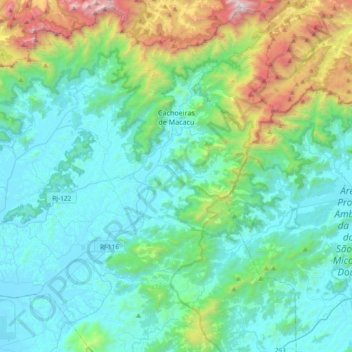 Mapa topográfico Cachoeiras de Macacu, altitude, relevo