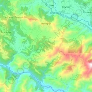 Mapa topográfico Bandipur, altitude, relevo