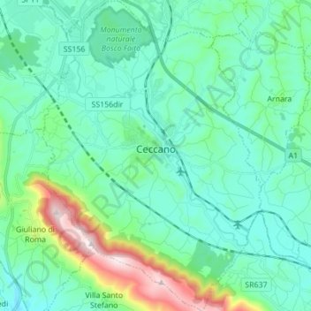 Mapa topográfico Ceccano, altitude, relevo
