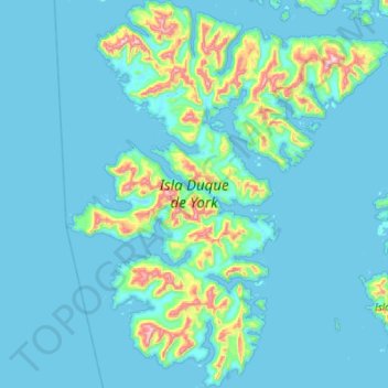 Mapa topográfico Isla Duque de York, altitude, relevo