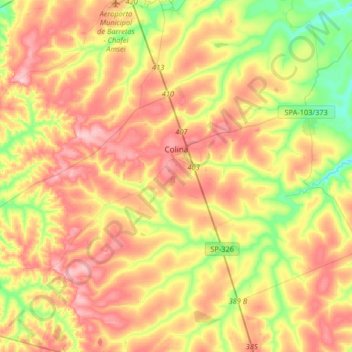 Mapa topográfico Colina, altitude, relevo