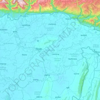 Mapa topográfico Sylhet District, altitude, relevo