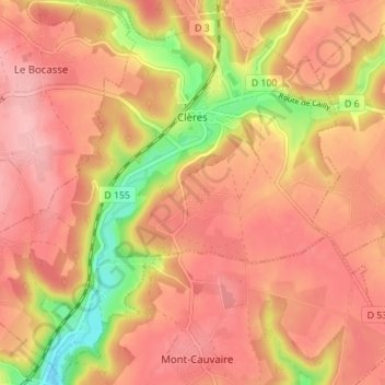 Mapa topográfico Clères, altitude, relevo