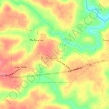 Mapa topográfico Pleasant Hill, altitude, relevo