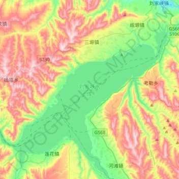 Mapa topográfico 刘家峡水库, altitude, relevo