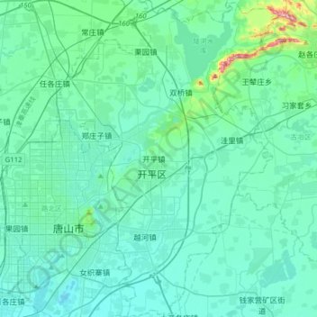 Mapa topográfico 开平区, altitude, relevo