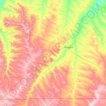 Mapa topográfico Powder River County, altitude, relevo
