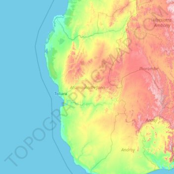 Mapa topográfico Atsimo-Andrefana, altitude, relevo