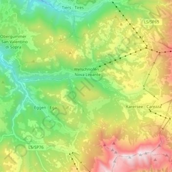 Mapa topográfico Welschnofen - Nova Levante, altitude, relevo