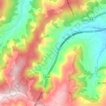 Mapa topográfico Rozadas, altitude, relevo