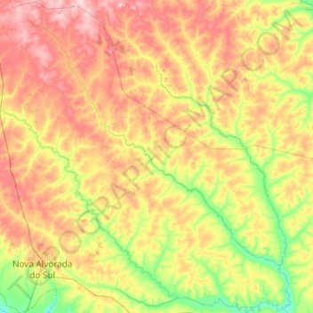 Mapa topográfico Anhanduí, altitude, relevo