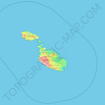 Mapa topográfico Malta, altitude, relevo