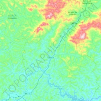 Mapa topográfico Laranjal, altitude, relevo