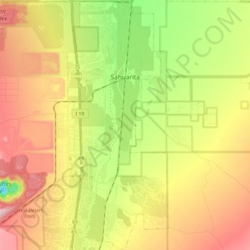 Mapa topográfico Sahuarita, altitude, relevo