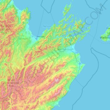 Mapa topográfico Marlborough District, altitude, relevo