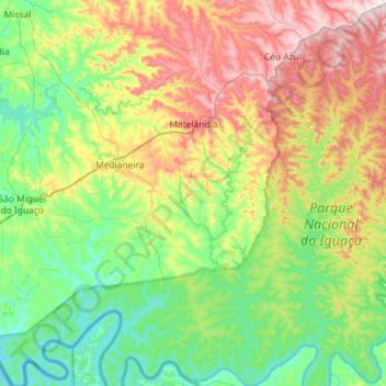 Mapa topográfico Matelândia, altitude, relevo