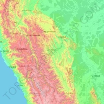 Mapa topográfico Maranon River, altitude, relevo