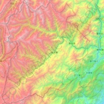 Mapa topográfico 卧龙自然保护区, altitude, relevo