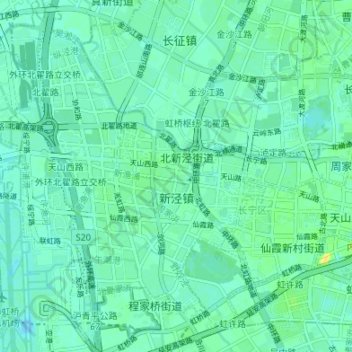 Mapa topográfico 新泾镇, altitude, relevo
