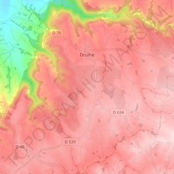 Mapa topográfico Drulhe, altitude, relevo
