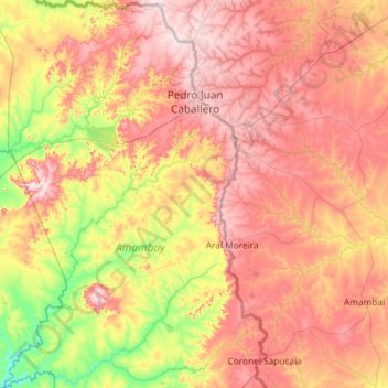 Mapa topográfico Pedro Juan Caballero, altitude, relevo