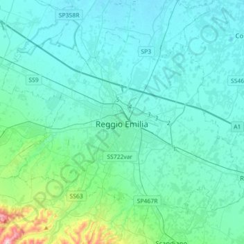 Mapa topográfico Reggio Emilia, altitude, relevo