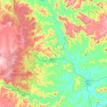 Mapa topográfico Moore, altitude, relevo