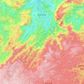 Mapa topográfico Itarana, altitude, relevo