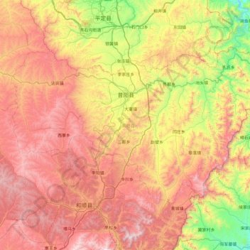 Mapa topográfico 昔阳县, altitude, relevo