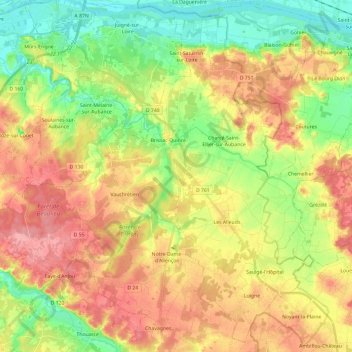 Mapa topográfico Brissac-Loire-Aubance, altitude, relevo