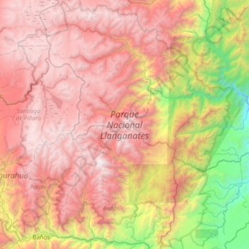 Mapa topográfico Parque Nacional Llanganates, altitude, relevo