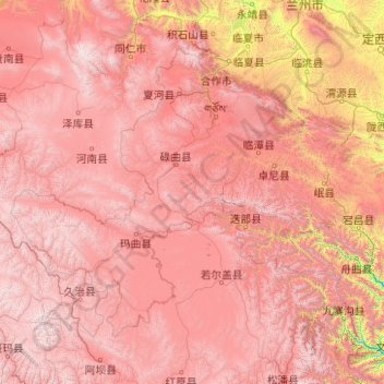 Mapa topográfico Gannan Tibetan Autonomous Prefecture, altitude, relevo