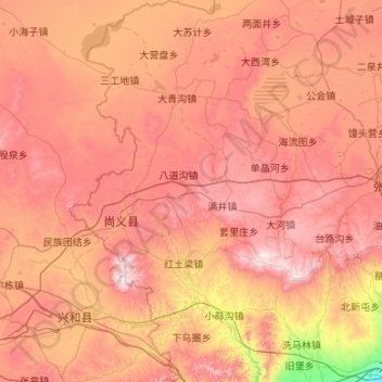 Mapa topográfico 尚义县, altitude, relevo