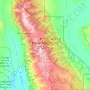 Mapa topográfico White Mountains Wilderness Area, altitude, relevo