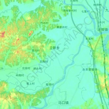 Mapa topográfico 立新乡, altitude, relevo