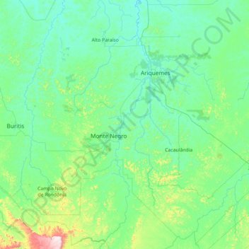 Mapa topográfico Rio Jamari, altitude, relevo