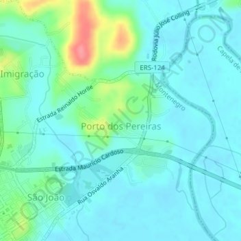 Mapa topográfico Porto dos Pereiras, altitude, relevo