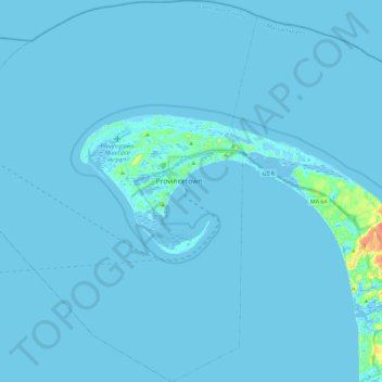 Mapa topográfico Provincetown, altitude, relevo