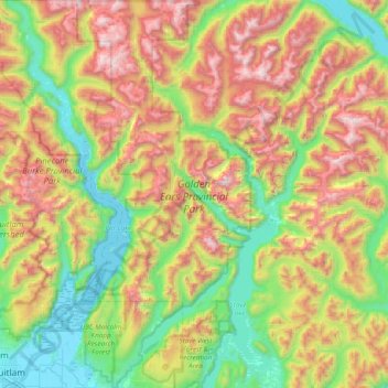 Mapa topográfico Golden Ears Provincial Park, altitude, relevo