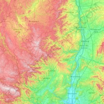 Mapa topográfico Ardèche, altitude, relevo