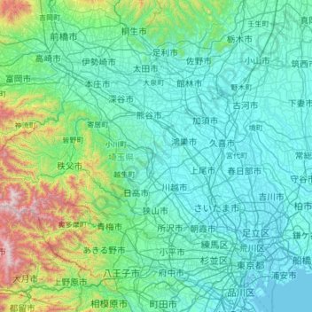 Mapa topográfico 埼玉県, altitude, relevo