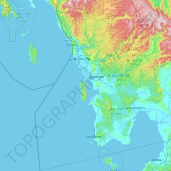 Mapa topográfico Koh Kong, altitude, relevo