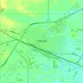 Mapa topográfico Melville, altitude, relevo