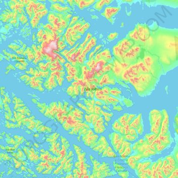 Mapa topográfico Isla Riesco, altitude, relevo