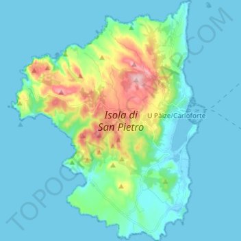 Mapa topográfico Isola di San Pietro, altitude, relevo