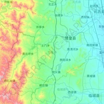Mapa topográfico 赞皇县, altitude, relevo