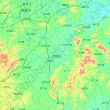 Mapa topográfico 双峰县, altitude, relevo
